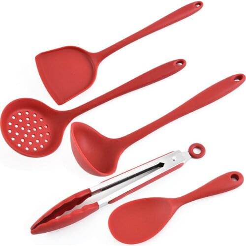 5pcs Cooking Tool Set Silicone Utensils Kitchenware Heat Resistance Spatula Clap Soup Spoon No Pot Damage Cook Tool Drop Ship