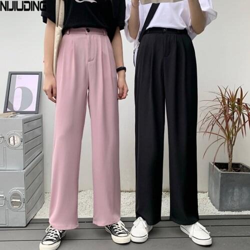 NIJIUDING Wide Leg Pants for Womens 2020 Autumn New Solid High Waist Casual Loose Sports Straight Trousers Female Plus Size 4XL