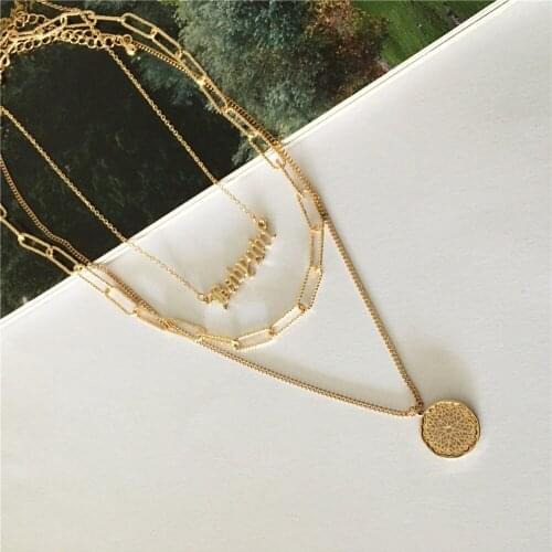 New Fashion Girl Jewelry Gold Color Old English Babygirl Letter Round Filigree Ball Chain Three Layer Layat Necklace For Women