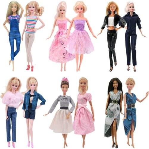 2Pcs/Lot Barbies Doll Clothes Dsiney Elsa Princess Dress Cartoon Skirt For Barbies Doll Casual Daily Wear Twins Outfit Girl`s