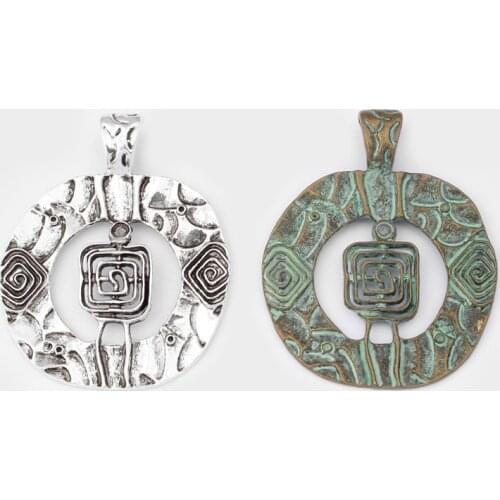 2Pcs Antique / Verdigris Patina Tribal Swirl Spiral Style Charms Pendants For Necklace Jewelry Making Findings