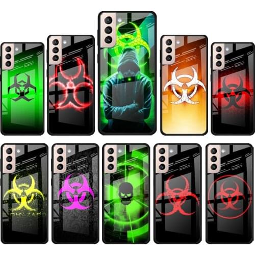 Red biohazard for Samsung Galaxy S21 Ultra Plus A72 A52 4G 5G M51 M31 M21 Luxury Tempered Glass Phone Case Cover