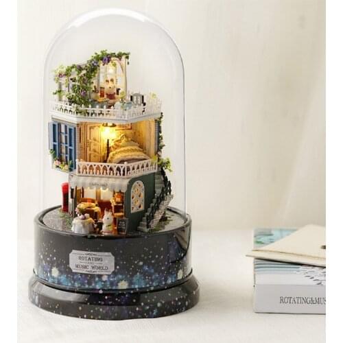 Hand-made DIY hut assembled 3D jigsaw puzzle rotating music music music box childrens intellectual toys birthday gift