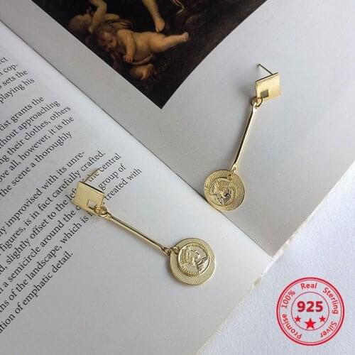 Pure 925 Silver European American New Design Creative Concise Emboss Dangle Earrings Fine Jewelry