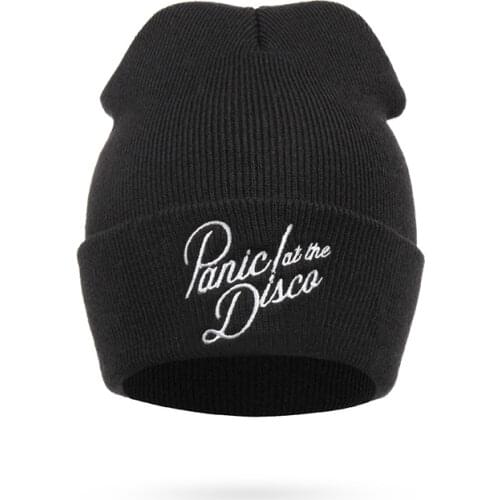 Letter Hat with Panic Lat The Disca Skullies Beanies Wool Knitted Hats for Women Fall and Winter Cap Men Sport Acrylic Hat RX104