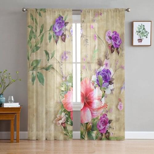 Morning Glory Retro Flower Abstract Tulle Curtain For Living Room Bedroom Modern Sheer Curtains Decorative Window Treatment