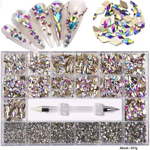 1Boxed Nail Rhinestones Teardrop Nail Crystals Stones Drop Shape Flat Back Rhinestones for Glass 3D Nails Design Art Decorations