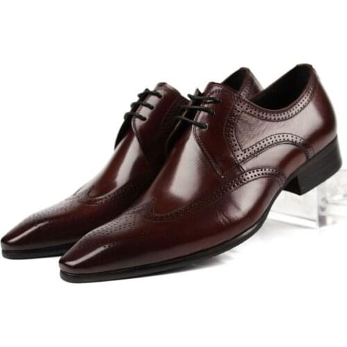 Large Size Eur45 Black / Brown Tan Oxfords Mens Business Shoes Genuine Leather Groom Dress Shoes Boys Prom Shoes