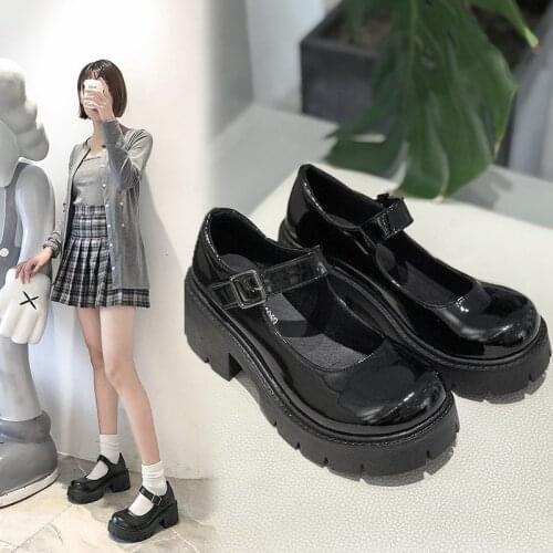 Women Casual Leather Shoes Japanese Style Lolita Shoes Vintage Soft High Heel Platform Footwear College Student Mary Jane Shoes