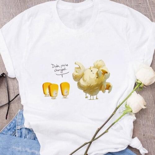 Funny Indie Kid Clothes Women Corn Kernels And Popcorn Print Clothes Female Usa Style Casual Loose Gorgeous Feminino Tshirt
