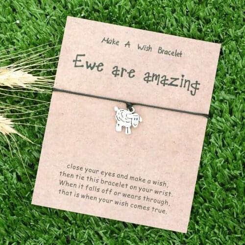 Ewe Are Amazing Sheep Wish Bracelet Sheep Charm Wish Card Gift Red String Handmade Bracelets Women Men Friendship Bracelet