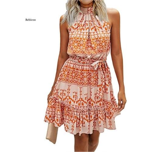 Summer Women Dress Fashion Floral Printed Halter Strapless Ruffle Bandage Casual Dress Women Clothing New