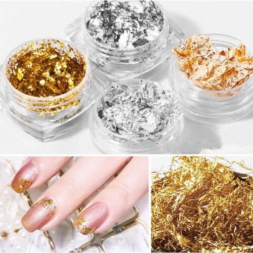 1 Box Irregular Gold Silver Aluminum Foil Paper Nail Art Sticker 3D Glitter DIY Manicure UV Gel Polish Nail Decoration Tools