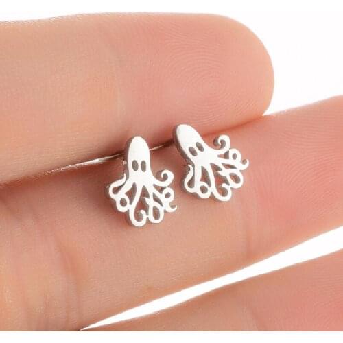 1 pair Cute Octopus Earrings For Girl Kids Stainless Steel Sea Animal Tiny Small Stud Funny Cool Mini Metal Trendy Film Jewelry