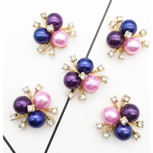 10pcs/lot 20mm*20mm Handmade Pearl Rhinestone Buttons for Craft Wedding Invitation Card DIY Girl Hair Bowknot Metal Snap Buttons