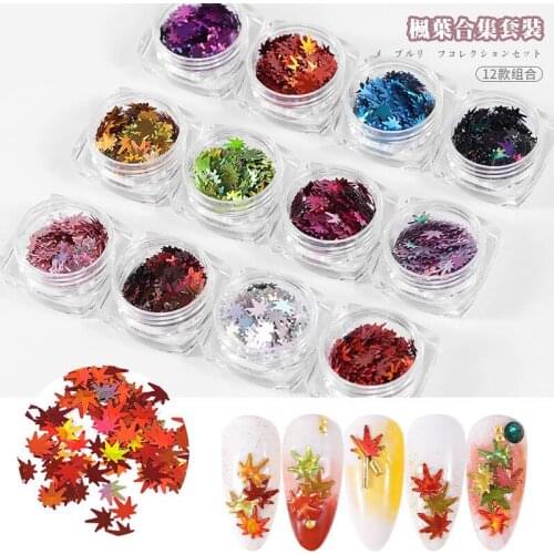 12 Colors 12 Jars Fall Leaves glitter Autumn Leaves glitter - Maple Leaves glitter sequins NailArt Gold Autumn Fall Holographic