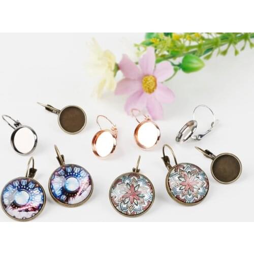 12mm 10pcs/lots Iron Earring Hook Round Embossed Tray DIY Settings Blank Base For Earring Jewelry Making Findings