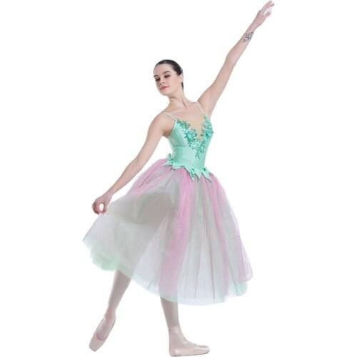 19215 Dance Favourite New Ballet Tutu Green Spandex Bodice Ballet Costume Women Romantic Ballet Long Tutu