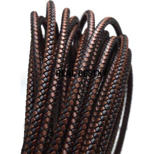2m/lot approx 6mm brown black color Braided genuine Leather roundCord for Necklace Bracelet Making Rope For DIY Fashion Jewelry