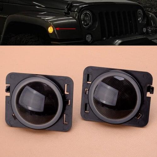 2Pcs Car Auto Wheel Eyebrow Smoked LED Side Marker Light Fit for Jeep Wrangler JK 2007 2008 2009 2010 2011 2012 2013 2014 2015