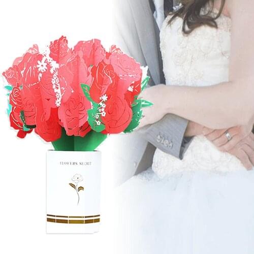 3D Rose Bouquet Paper Sculpture 3D Pop Up Invitation Card DIY Handmade Anniversary Greeting Card Gift Holiday Supplies