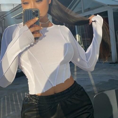 4 Colors Multi-Level Stitching Quality High Elastic Waist Thread Bevel Tailoring Sleeve Long Sleeve Bottoming T-Shirt