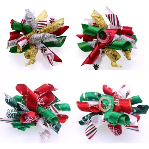 100X Christmas Pet Dog Cat Hair Bows Volume Ribbon Bows Dog Hair Accessories Dog Grooming Pet Supplies