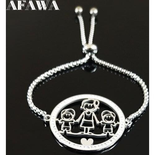 Family Mama and Two Son Crystal Stainless Steel Bracelets Women Silver Color Bracelet Charm Jewelry pulseira feminina B18603S01