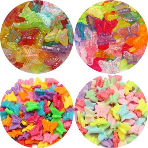 Acrylic Beads Butterfly Mix Color Large Hole Spacer Wholesale For Jewelry Making DIY Kids Toys Bracelet Necklace Supplies 50pcs