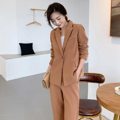 Elegant Women Pant Suits Ankle-length Pants Workwear & One-button Blazer Jacket Female Suits 2 Pieces Set 2019 Autumn