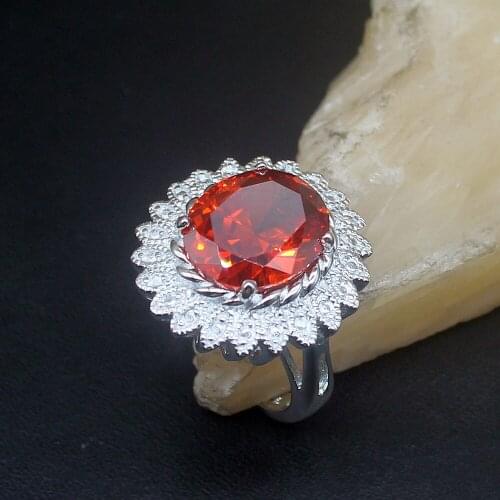 Hermosa Lovely Charm Red Garnet Genuine 925 Silver Unique Band Ring Wedding Engagement Gifts for Women Size 8# 20214112