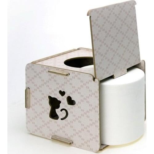 Creative morden wood square wedding roll paper towel case storage box desk roll tissue paper box