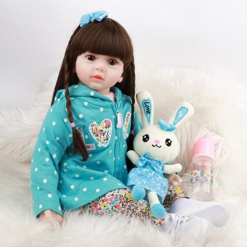 24 Inch Latest Reborn Doll Cloth Body Lively Long Hair Reborn Baby Girl Dolls Gifts For Childrens Friends