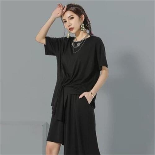 2021 summer thin casual casual irregular pleated jacket short sleeve loose solid color t-shirt simple