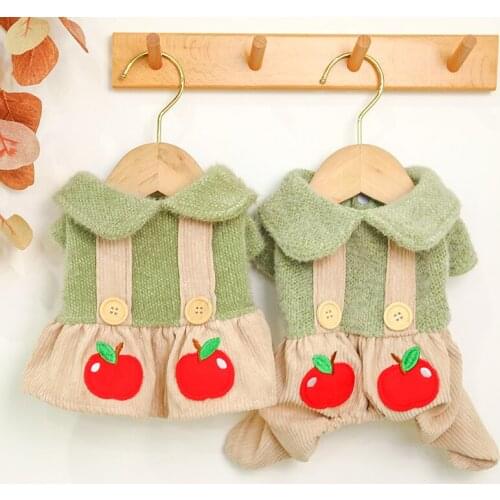 Cute Dogs Clothes 4-Legs Apple Overalls For Teddy Schnauzer Chihuahua Bichon Jumpsuit Comfortable Small Dog Cat Dress Clothing
