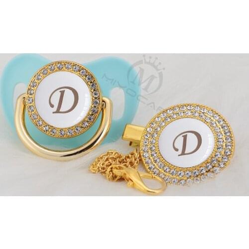 MIYOCAR name Initials letter D lovely bling pacifier and pacifier clip set BPA free dummy bling unique design LD-W