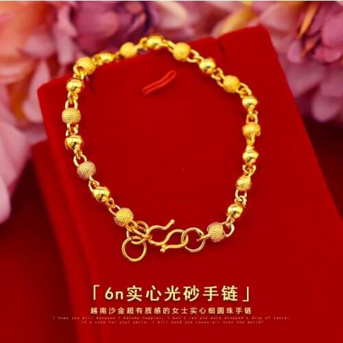 Fashion Korean 18K Gold Beads Bracelet for Women Simple Yellow Gold Solid Beads Bracelets Fine Jewelry for Girls Birthday Gifts