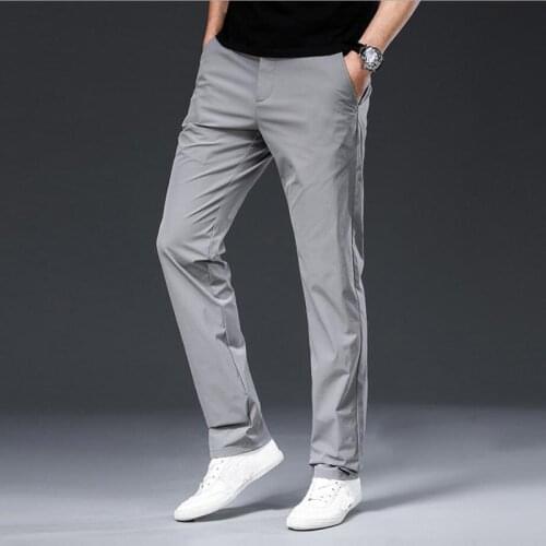 Mens Summer Pant Light Fashion Stretch Straight Trouser Classic Dress Non-iron Black Beige 2021 Formal Husband Pant Male 40 42