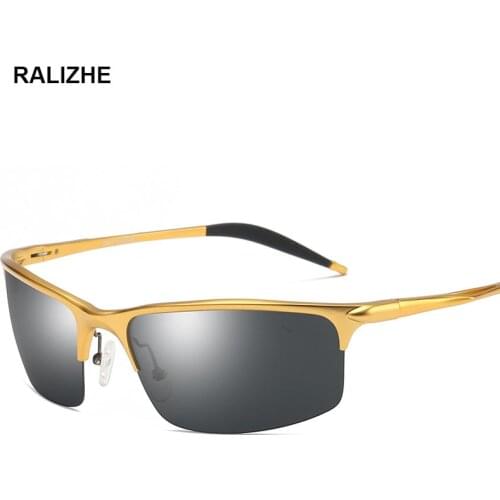 RALIZHE Polarized Sunglasses UV400 Aluminium Magnesium Gold Frame Sun Glasses Driving Goggles Semi Rimless Accessory For Men