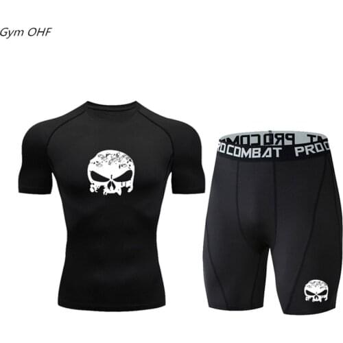 Men Sports Suit Compression Tshirt Legging Quick Dry Running Jogging Gym Fitness Trained Sport Suit MMA Men Sportswear 2 Pce/Set