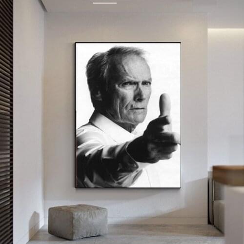 Wall Art HD Black Printed Clint Eastwood Picture Canvas Home Gun Old Man Decor Modular Painting No Frame Cuadros For Living Room
