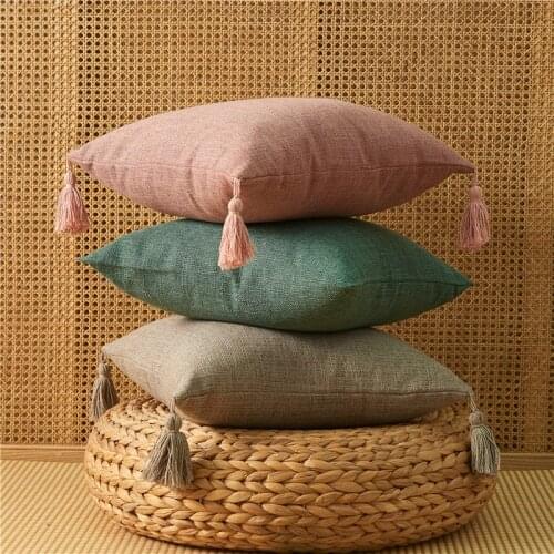 Linen Pillow Cover With Tassel Nordic Cushion Cover for Home Decor Decorative Pillows for hogar Living Room Pillowcase