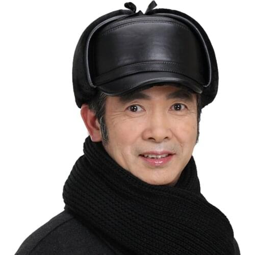 2021 New Men 100% Natural Real Cowhide Leather Bomber Hats Women Men Casual Winter Warm Real Leather Cap Hot Russia Adult Caps