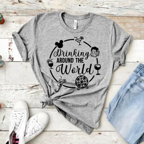 New Drinking Around The World Shirt Funny Drinking Shirt Beer Wine Lover T-Shirt Magic Kingdom Shirts Cute Vacation Tees