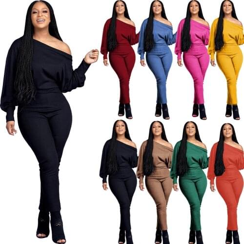 One Shoulder Solid Ribbed Rompers Womens Jumpsuit Rave Festival Clothing Fashion Long Sleeve Elastic Hight Skinny Party Overall