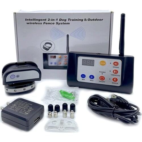 Dog Fence Wireless & Training Collar Outdoor 2-in-1 Electric Wireless Fence Waterproof Reflective Stripe Harmless for All Dogs