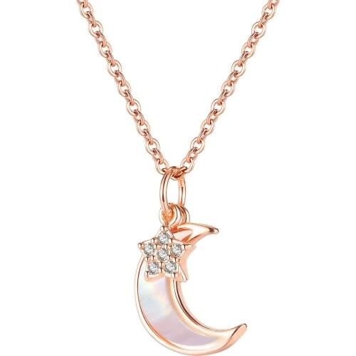 Cyue 316L Stainless Steel Necklace Chain Rose Pearl Oysters Moon and star Pendant Charm With Pave AAA CZ For Women Jewelry