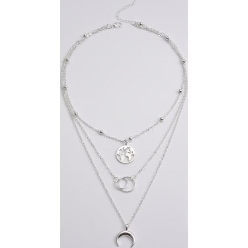 European And American Fashion Multi-layer Moon Map Necklace Boho Style Multi-layer Necklace Women Wholesale