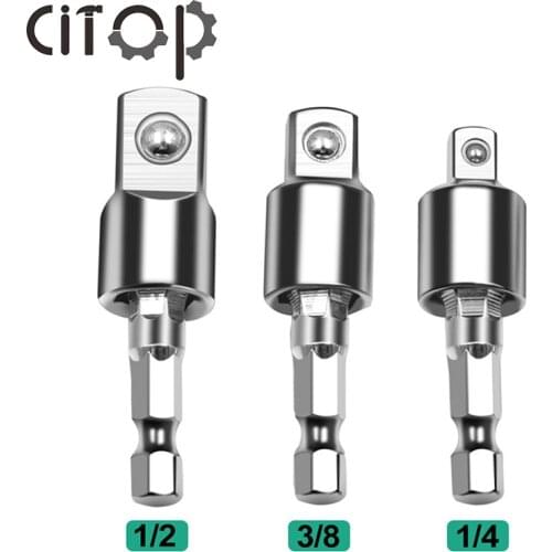 Citop 1pcs 1/4" 3/8" 1/2" 360° Rotatable Extension Drill Socket Adapter for Impact Driver with Hex Shank to Square Drill Bits