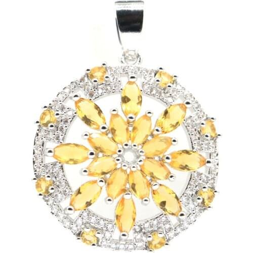 36x27mm Popular Style Created Golden Citrine White Cubic Zircon Gift For Ladies Silver Pendant